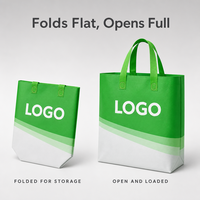 Sac fourre-tout non tissé vert lime et blanc avec logo personnalisé, design bicolore avec poignées pour les courses, l'épicerie et le marché