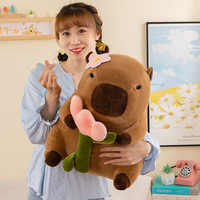 Boneka Kapibara Peluk Bunga Gaya Baru, Boneka Kelinci Kapibara Lucu-Baik-Buruk yang Dapat Berubah Bentuk, Bantal untuk Anak Perempuan dan Anak-Anak