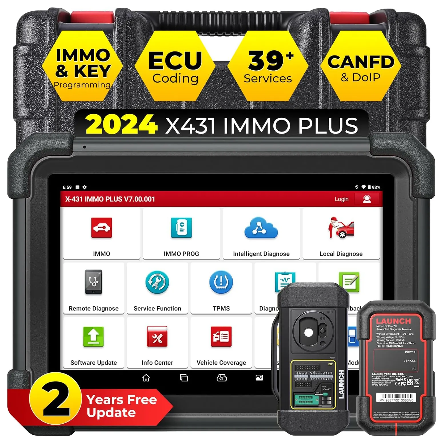 Nouvel Arrivage Launch X431 IMMO PLUS Outil de Programmation de Clé de Voiture Lecteur de Code Scanner de Diagnostic Automobile avec 39 Réinitialisations 2 Ans Gratuits