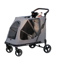 Grand chariot de transport pour animaux de compagnie, lavable et pliable en tissu, avec 4 roues, confortable et réglable, adapté au transport des chats et des chiens en montée