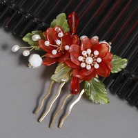 Jepit Rambut Gaya Cina Retro Motif Bunga, Sisir Pan Alloy Empat Gigi, Jepit Rambut Mutiara Bunga dengan Liontin Rumbai, Perhiasan Jepit Rambut