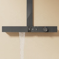 Système de douche de salle de bain carré de luxe mitigeurs de douche en laiton gris pistolet LED ensemble de douche de baignoire thermostatique à effet pluie