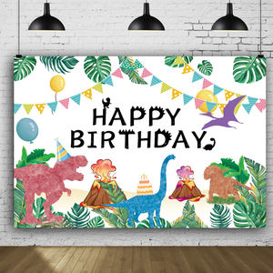 <span class=keywords><strong>Sfondo</strong></span> di fotografia di buon compleanno, decorazioni per Banner murali forniture per feste di compleanno tema della giungla del dinosauro del fumetto dell'acquerello - Product Image 3