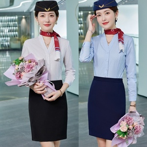 Aviation Academy <strong>Flight</strong> <strong>Attendant</strong> Uniform Professional Women's Long-Sleeve Spandex ODM Workwear for Beauty Salon Jewelry Store - Product Image 2