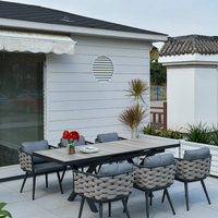 Extension Table à manger Ensembles de meubles Cadre en aluminium Plateau en céramique Plateau extensible avec chaises Ensemble Table d'extérieur