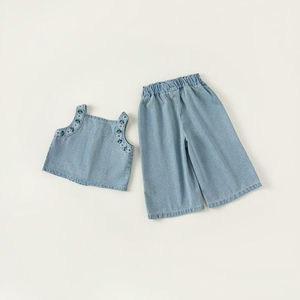 Conjunto de <span class=keywords><strong>Ropa</strong></span> de Verano para Bebés Niñas al por Mayor - Jeans de Mezclilla de Algodón con Top sin Mangas, Conjunto de 2 Piezas de Alta Calidad para Niños - Product Image 2