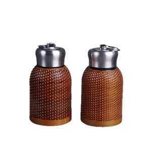 Stainless Steel Insulated <b>Flask</b> Bamboo Weave Portable Travel Mug Thermal <b>Bottle</b> For Outdoor Use With Lid 12-24 Hours Heat - Product Image 5
