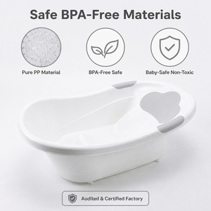 Baignoire bébé avec appui-tête nuage en TPE, antidérapante, support anti-basculement 3 points, bouchon de vidange rapide, 78,5 cm, PP gris et blanc, personnalisable OEM - Product Image 5