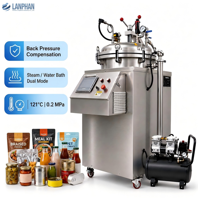 Commercial 75L 100L 150L Back Pressure Retort Sterilizer for Packaged Food Processing