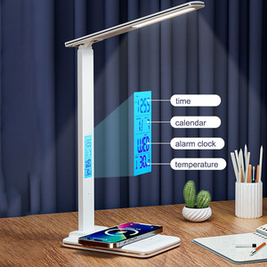Đèn bàn với đồng hồ báo thức nhiệt độ ngày văn phòng Đèn LED Đèn bàn với bộ sạc không dây cho văn phòng nhà - Product Image 3