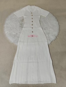 Abito lungo da donna <span class=keywords><strong>in</strong></span> maglia a costine <span class=keywords><strong>rosa</strong></span> shocking, a maniche corte, con bottoni decorativi <span class=keywords><strong>in</strong></span> perla, aderente, elegante per feste e serate - Product Image 6