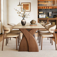 Table à manger rectangulaire multifonctionnelle en bois massif rustique, plateau en pierre, style français vintage, petite table minimaliste pour maisons de petite taille