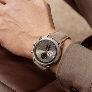 Montre à quartz pour homme CiLOA, cadran rond de 40 mm, bracelet en cuir kaki avec fonction chronographe - Product Image 5