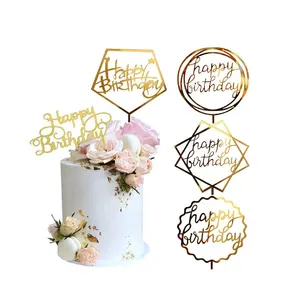 Hot Selling Custom 5 Pieces Gold Acrylic Cake Topper Birthday Decoration Supplies Laser Cut Happy Birthday Cake Topper