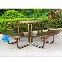 Table de pique-nique d'extérieur moderne en métal déployé avec banc en acier enduit thermoplastique étanche et résistant aux UV
