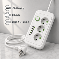 Multiprise sur mesure aux normes européennes, 3 prises, double 10A, avec rangement rotatif pour câbles et ports USB