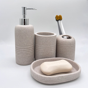 Juego de baño de cuatro piezas de imitación de piedra, estilo europeo informal, kit de baño para el hogar, juego de botellas para loción de baño - Product Image 3