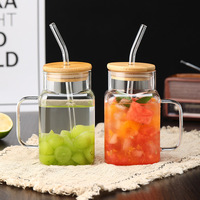 Gobelet en verre borosilicate avec poignée, design moderne, logo personnalisé, couvercle avec paille en bambou, compatible micro-ondes et lave-vaisselle, unisexe