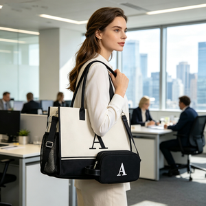 Bolsa de Lona Personalizada con Iniciales, Borlas, Regalo Perfecto para Bodas, Cumpleaños, Playa, para Mujeres, Madres, Maestras, Amigas, Negra - Product Image 2