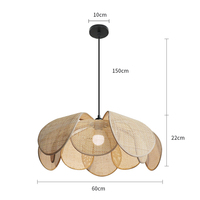 Luminaire suspendu fait à la main en bambou et rotin pour salon japonais, grande lampe suspendue en pétale de fleur tissée sur mesure