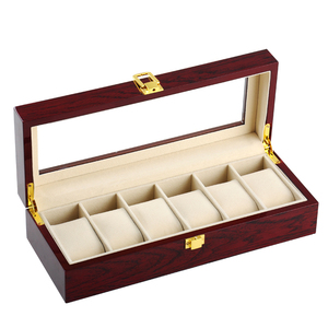 Venta al por mayor organizador de relojes de lujo de madera de cerezo elegante 6 ranuras de almacenamiento escaparate de cristal para caja de reloj - Product Image 4