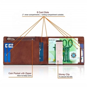 Boshiho Famous Brand Men's Short <b>Wallet</b> Genuine Leather with Money Clip Wildhorn Design Zipper Closure <b>RFID</b> <b>Blocking</b> - Product Image 4