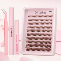 Lot de 120 faux cils en grappe marron en gros, kit DIY de cils en grappe, cils naturels à bande fine et effilée