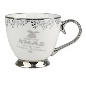 Kalring hot-selling Christmas 370ml mug with silver electroplating foot and handle with display box for wholesale