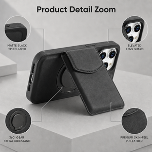 Étui en cuir PU de luxe au toucher soyeux pour iPhone 18 <span class=keywords><strong>Pro</strong></span> Max 17 16 15 14, coque avec béquille rotative à 360° et couvercle magnétique robuste - Product Image 4