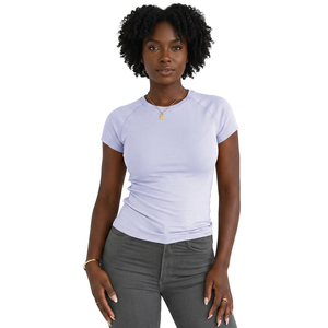 Camisetas Deportivas Casuales para Mujer, Transpirables, de Jersey Suave y Elástico, Manga Corta Raglán, Ajustadas, Lisas, con Logotipo Personalizado - Product Image 3