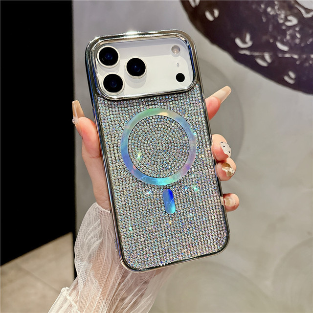 Full Bling Rhinestones Cover Back Phone Case for Women Acrylic Magnetic Phone Case for iPhone 17 16 15 14 12 Pro Max