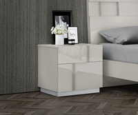 Ensemble de meubles de chambre à coucher en bois assemblé moderne à 5 pièces, finition brillante, lit queen/king size, table de chevet