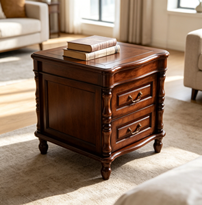 Traditional Dark <b>Walnut</b> Wood Nightstand 2-Drawer Antique Turned Leg Bedroom Furniture Storage <b>Cabinet</b> - Product Image 4