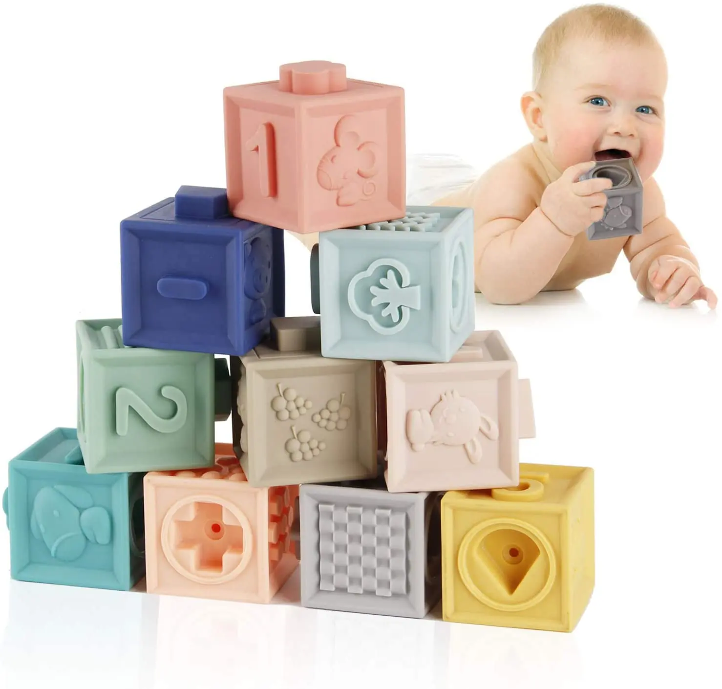 Eco-friendly Building Blocks Baby Toys Teether Toy Educational Squeeze Play Toys Baby Stacking Cube Baby Soft Blocks