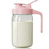 Pot à eau en verre classique 1L, type bocal Mason, avec poignée, couvercle à clapet, bec verseur, fermeture hermétique, sans BPA, recyclable, pour boissons aux fruits