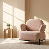 Fauteuil d'appoint moderne en velours, design courbé, avec structure en métal noir, rose blush, pour salon, siège individuel, vente en gros