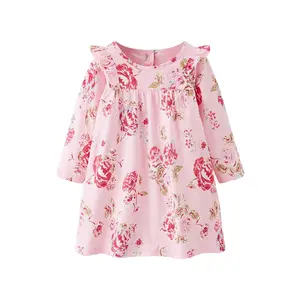 Green Horizon Spring Flower Floral Dress Girl Long Sleeve Ruffle Frock Toddler Kids Valentine's Day Wear Baby Dress Girls