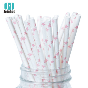 Joinhot Paper Straws White With Pink Stars Disposable Biodegradable For Party Wedding - Product Image 1