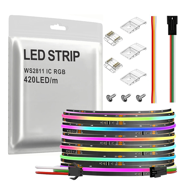 COB LED Strip WS2811 RGB+IC Addressable 420LEDs/m Pixel Dream Color High Density Flexible FCOB Led Lights RA90 WS2812B