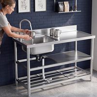 Évier de préparation et de service avec plan de travail et doubles étagères de rangement pour intérieur et extérieur
