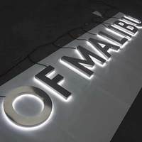 Enseigne lumineuse personnalisée pour hall d'hôtel, logo de marque en acier inoxydable à effet halo, rétroéclairée par LED 3D avec transformateur, pour publicité