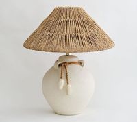Lampes en rotin naturel, lampes en résine, base en forme de vase naturel, écologiques, durables, abat-jour en tissu ou en rotin en option