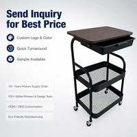 Chariot de rangement mobile en acier au carbone à 3 niveaux avec tiroir pour bureau et salon – Fournisseur direct de mobilier en gros