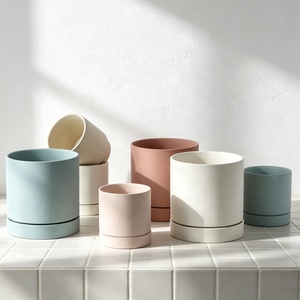 Pot à succulentes en <span class=keywords><strong>céramique</strong></span> YBH avec trou de drainage et soucoupe, pots à fleurs mats de style nordique pour la décoration intérieure et extérieure du jardin et de la maison - Product Image 2