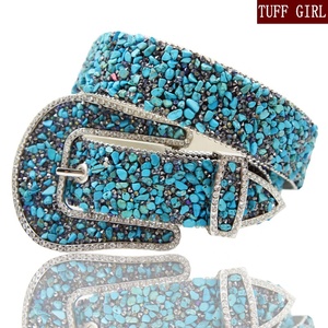 Nuova Cintura TUFFGIRL per <span class=keywords><strong>Donna</strong></span>, Moda con Strass e Pietre, Stile Western in Denim Versatile, 110cm - Product Image 4