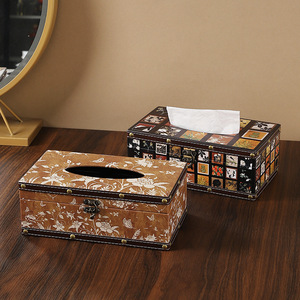 Boîte à mouchoirs en bois rétro Mystic Arts, rectangulaire, avec motif floral, pour le salon, la décoration de bureau, le rangement - Product Image 1