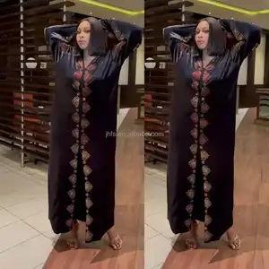 J&H 2022 latest design high quality silk fabric American&Turkey&African women velvet casual dresses beaded embroidery abaya