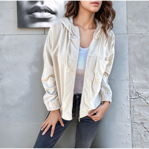 Manteau décontracté pour femmes printemps automne 2025 nouveau Style <span class=keywords><strong>veste</strong></span> en <span class=keywords><strong>velours</strong></span> côtelé imperméable transfrontalier avec cordon capuche poche zippée - Product Image 4