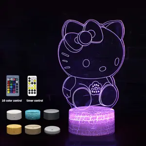 Lámpara de hello kitty para decoración de habitación, luz led de acrílico con marco de dibujos animados en 3D para niños