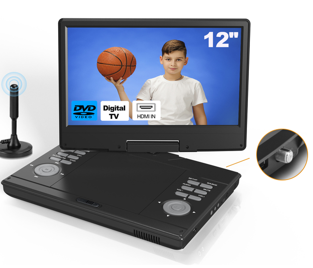 12inch HD Input for Player with Digital TV Tuner (ATSC/DVB-T2)-Mini Portable Home Use VCD Player